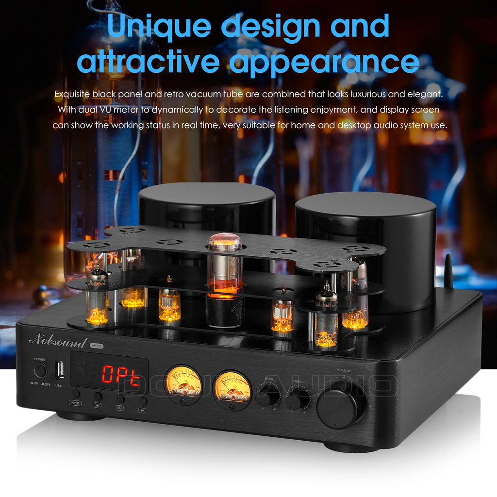 Nobsound HiFi Hybird Stereo Valve Tube Amplifier Bluetooth 5.0 Audio Receiver COAX / OPT Power Amp USB Player