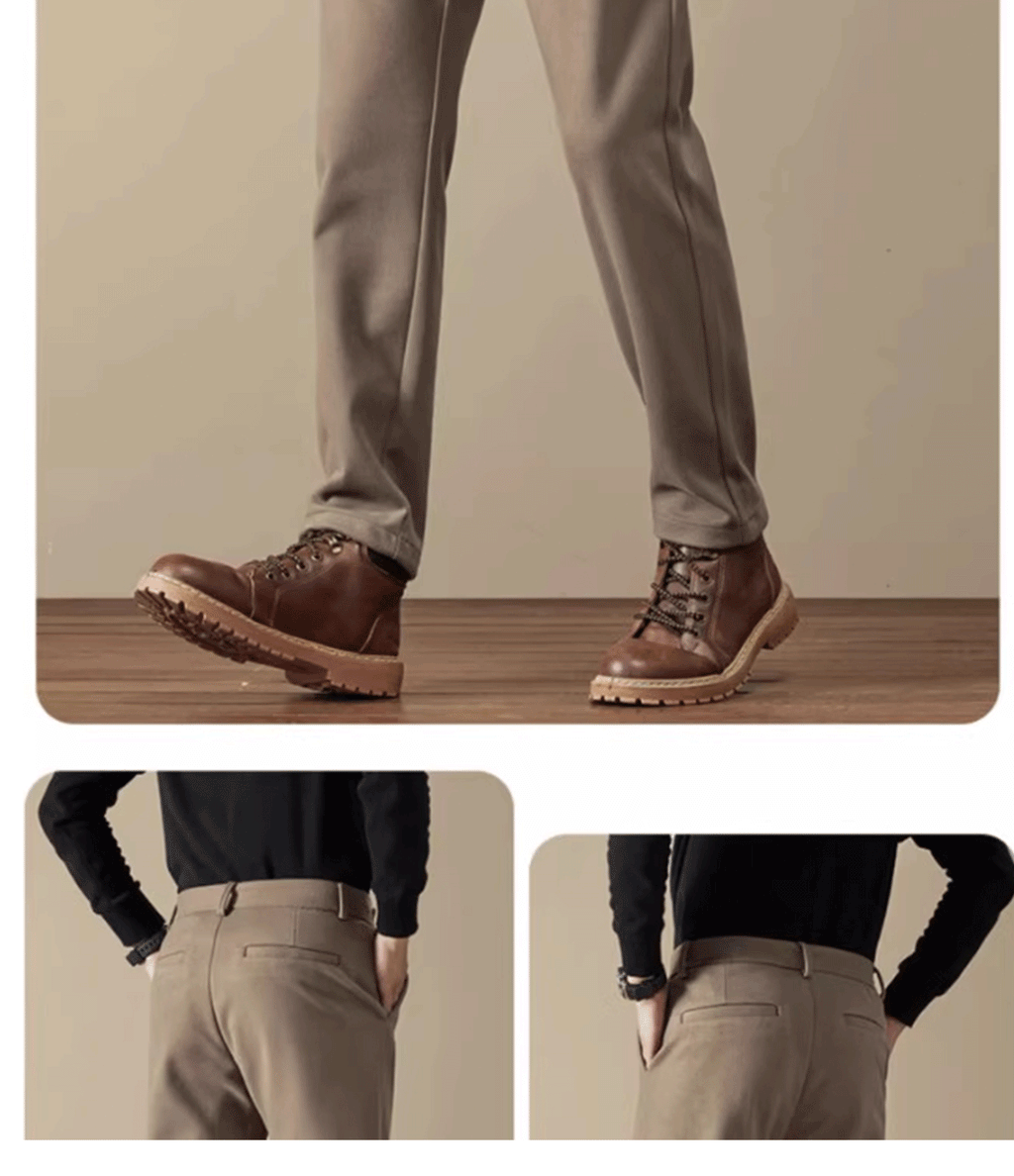 Business Casual Men's Brushed Khakis Straight Leg Long Pants Lightweight Luxury Wool Trousers Autumn Winter New Arrival