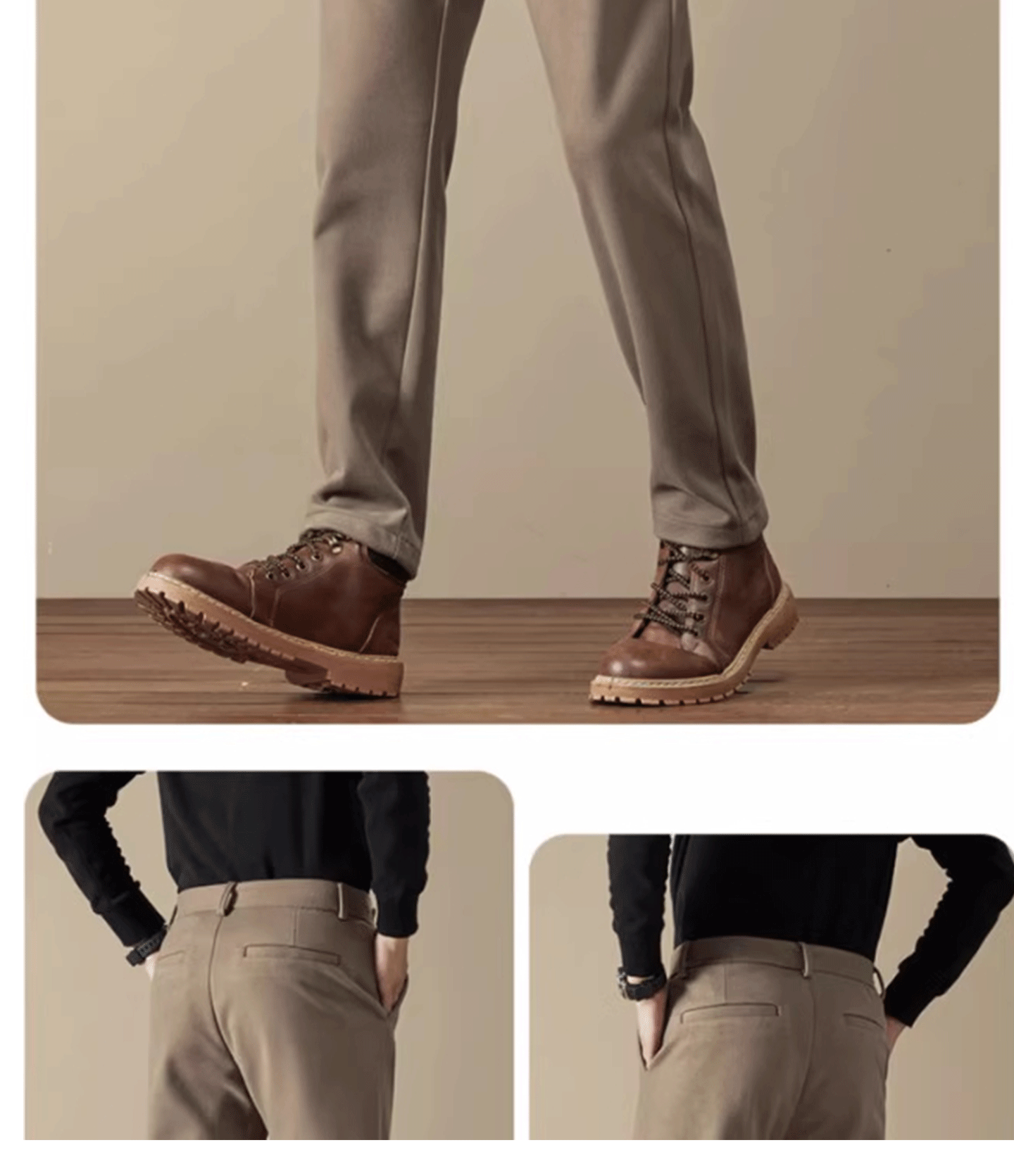 Business Casual Men's Brushed Khakis Straight Leg Long Pants Lightweight Luxury Wool Trousers Autumn Winter New Arrival