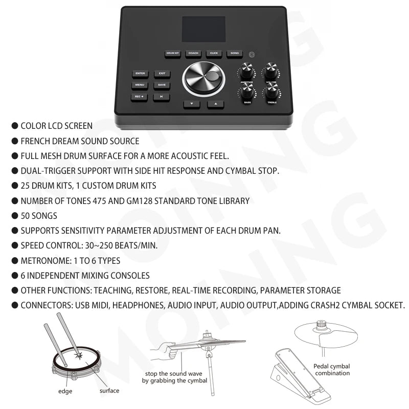 MOINNG MD-300Pro Factory Source E-Drum Kit: Professional Electric Digital Musical Drums With Mechanical Kick