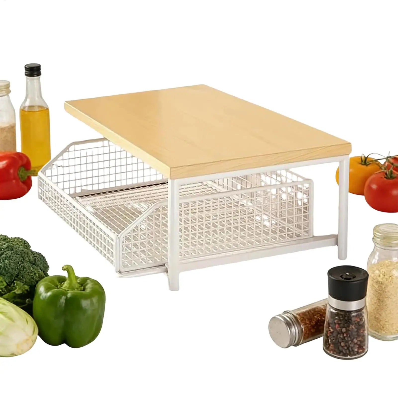 Kitchen Storage Rack Vertical 2-Tier Organizer Rack Standing Storage Shelves Multi-Functional Space Saving Countertop Storage