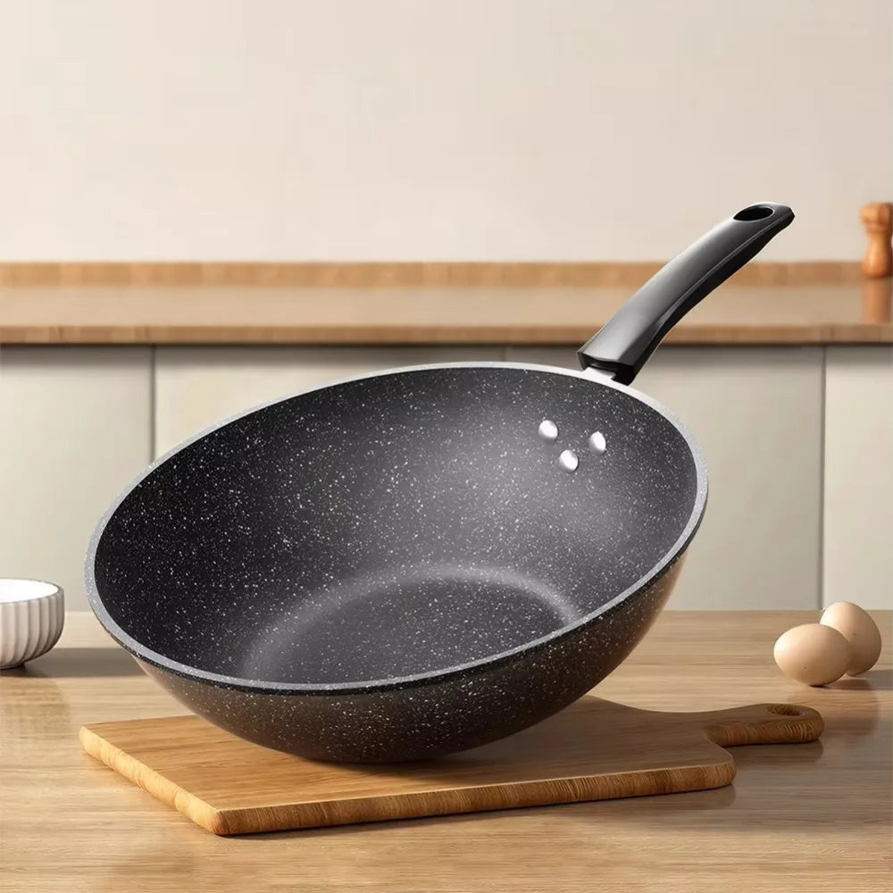 Kitchen Cookware Non-Stick Stir-Fry Pan Universal with Lid Skillet Flat Bottomed Frying Pan Cooking