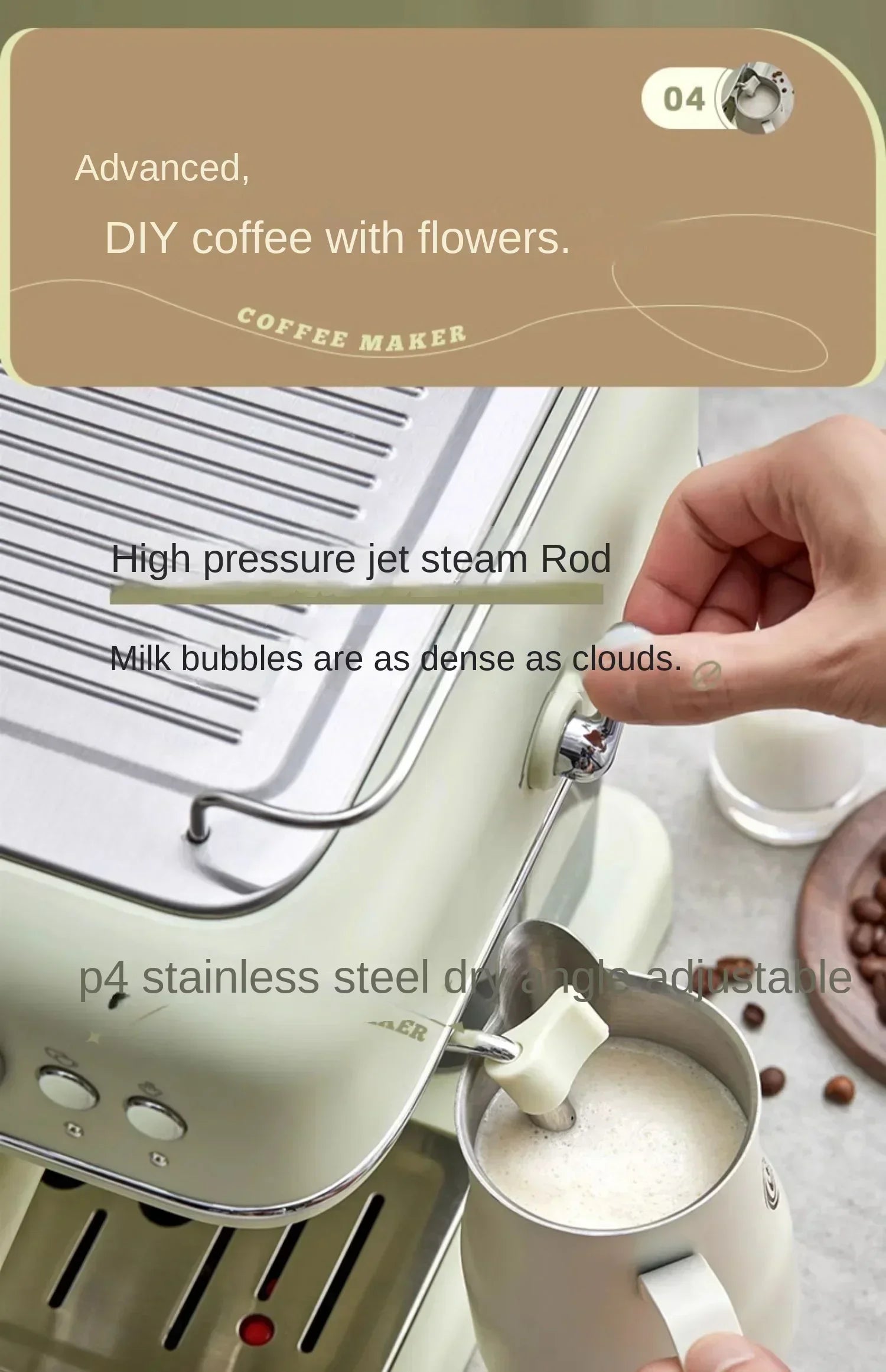 220V Bear Capsule Coffee Maker with Milk Frother, Semi-Automatic Espresso Machine CE
