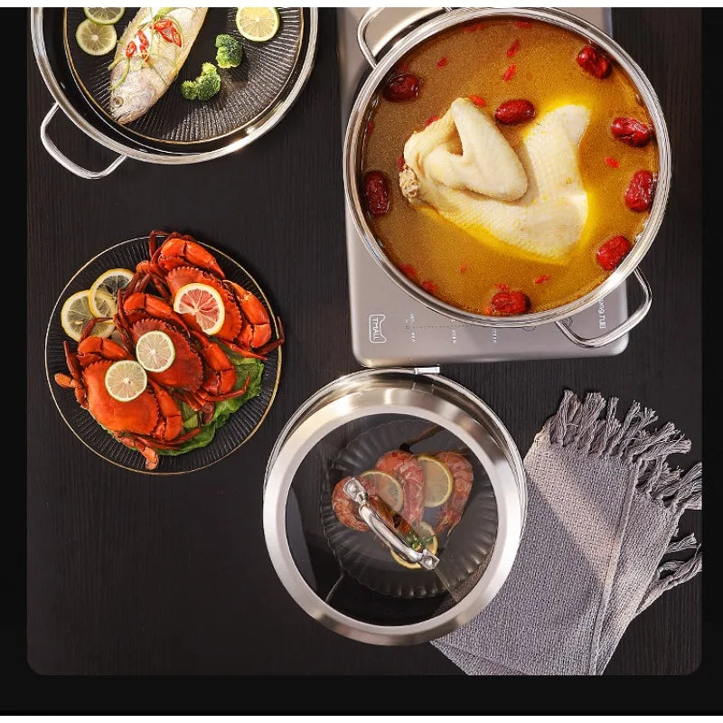 Household 304 stainless steel steamer -thick bottom, large capacity, dual-layer and triple-layer multi-functional universal type