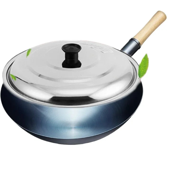 Carbon Steel Wok,12.6" Round Bottom Woks Pan Uncoated Nonstick Pot,Pre-Seasoned Chinese Wok Kitchen Cookware for Gas Cooktops