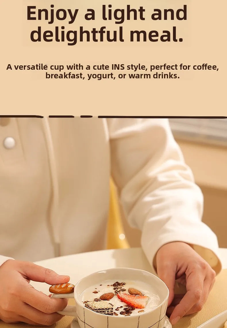 Beautiful Ceramic Breakfast Plate Dinnerware Set Coffee Cup Divided Plate Korean Style Casual Cartoon Pattern Home Use