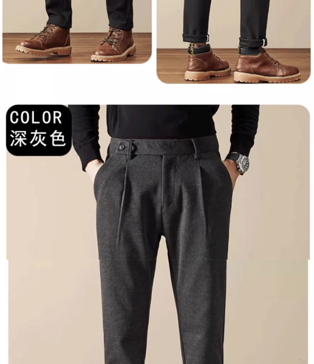 Business Casual Men's Brushed Khakis Straight Leg Long Pants Lightweight Luxury Wool Trousers Autumn Winter New Arrival