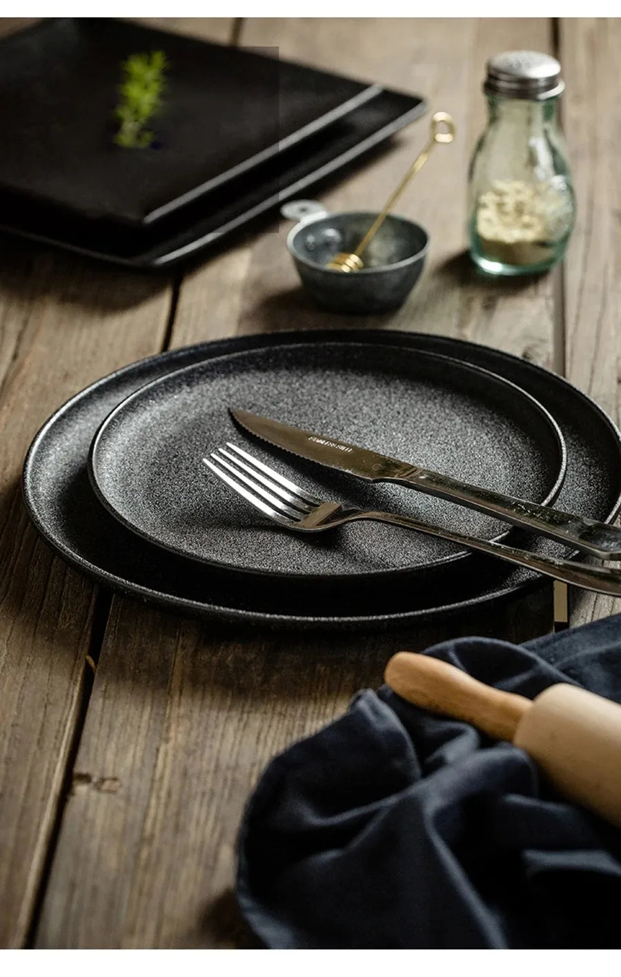 Ceramics Plate Set Home Black Plates Dishes Japanese Style Dinnerware Set Kitchen Decoration Steak Western Food Breakfast Plates