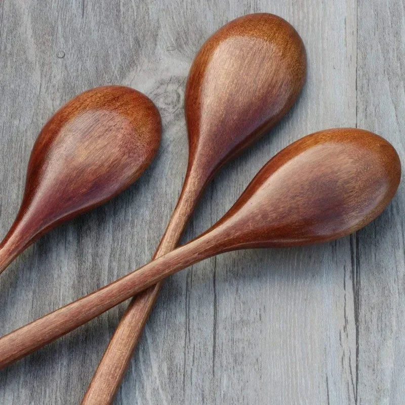 5 Pieces Wood Soup Spoons for Eating, Mixing, Stirring, Cooking, Long Handle Spoon with Japanese Style Kitchen Utensi