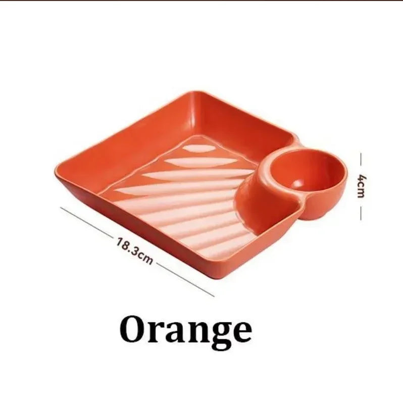 4pcs Easter Themed Chips & Dip Plates, Plastic Dumpling Serving Platter with Dipping Cup, Divided Snack Dishes for Appetizer