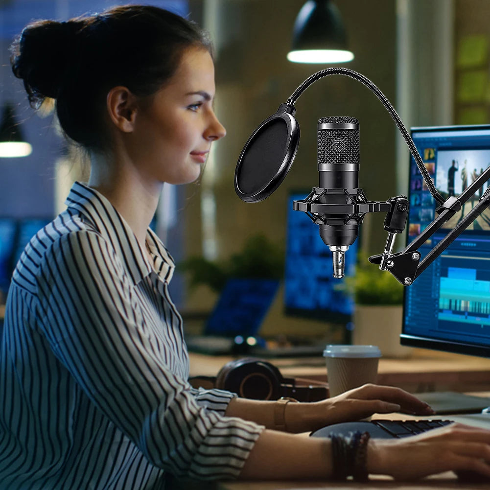 BM800 Microphone V8 Sound Card Podcast Equipment Professional Audio Condenser Mic Kit for Live Broadcasting Studio Recording