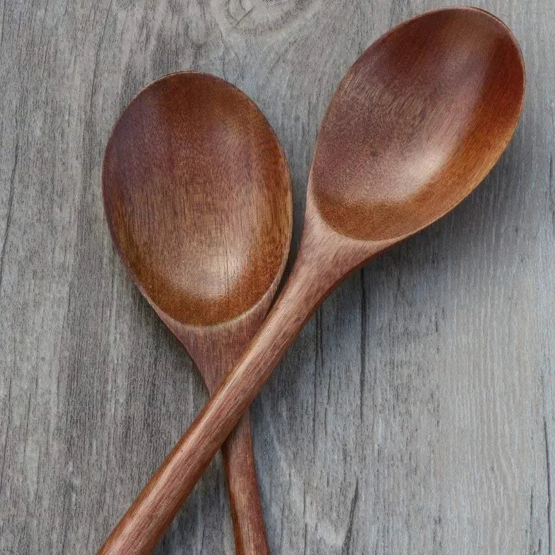 5 Pieces Wood Soup Spoons for Eating, Mixing, Stirring, Cooking, Long Handle Spoon with Japanese Style Kitchen Utensi