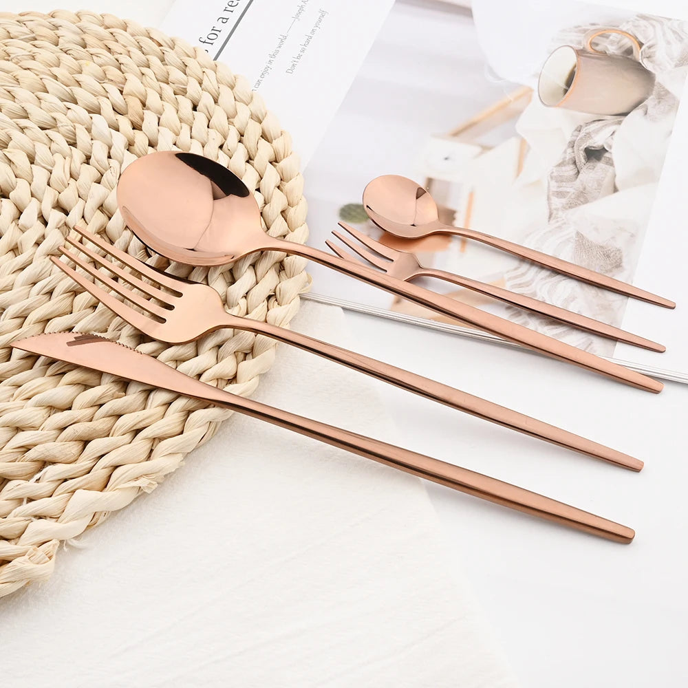 30Pcs White Gold Cutlery Set Stainless Steel Tableware Knife Cake Fork Spoon Dinnerware Set Kitchen Flatware Silverware