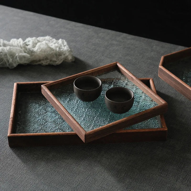 Table Organizer Tray Storage Tray Walnut Wood Tray For Cutlery Serving Spoons Cooking Utensils Teapot Teacup Snack ﻿Tray