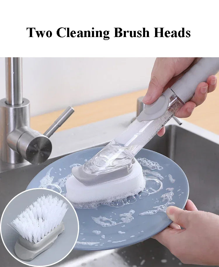 Kitchen Cleaning Brush 2 In 1 Long Handle Cleaing Brush with Removable Brush Sponge Dispenser Dishwashing  Kitchen Tools