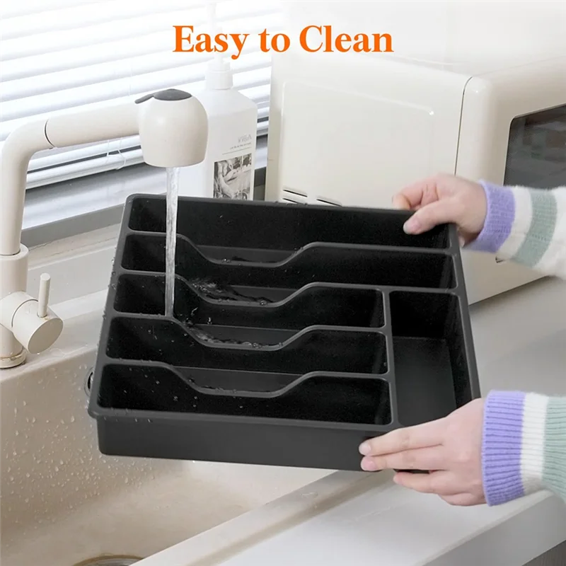 Y51A-Silverware Organizer With Lid,Covered Utensil Tray For Kitchen Drawer And Countertop, Plastic Cutlery And Flatware