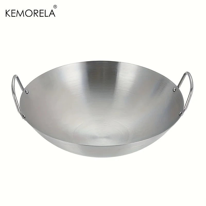 1PCS Stainless Steel Wok Uncoated 26/28/30/32/34cm High Quality Double Handle Chef Pan Suitable for Home Stir-fried beef Cooking