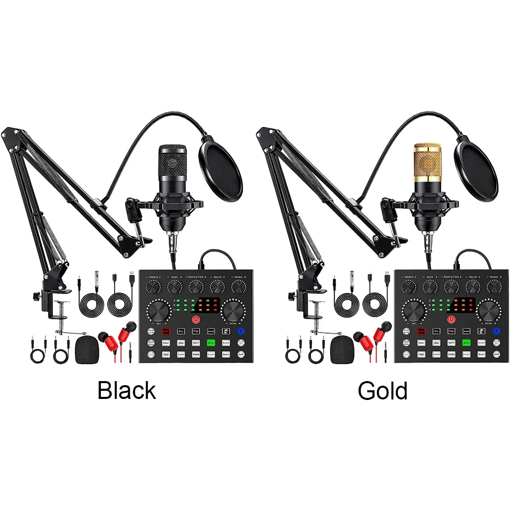 BM800 Microphone V8 Sound Card Podcast Equipment Professional Audio Condenser Mic Kit for Live Broadcasting Studio Recording