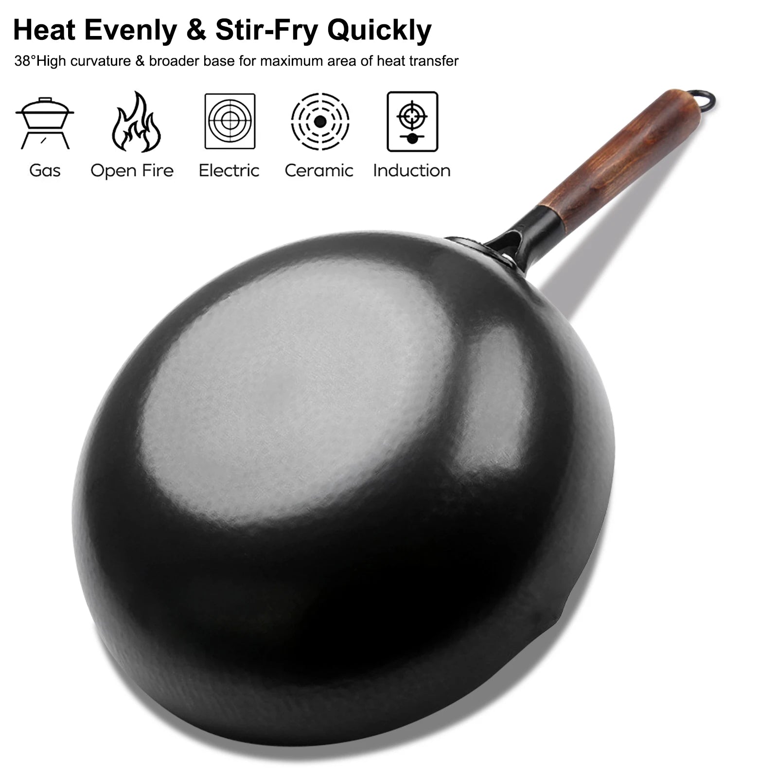 32cm Iron Wok Craft Wok Traditional Hand Hammered Chinese Carbon Steel Wok Iron Pot for Induction,Gas,Suitable for All Stoves