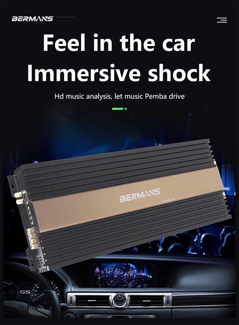 Competition grade 6500W mono car audio amplifier, low distortion, smooth sound quality, 0.5,1 ohm single-stage D high-power car