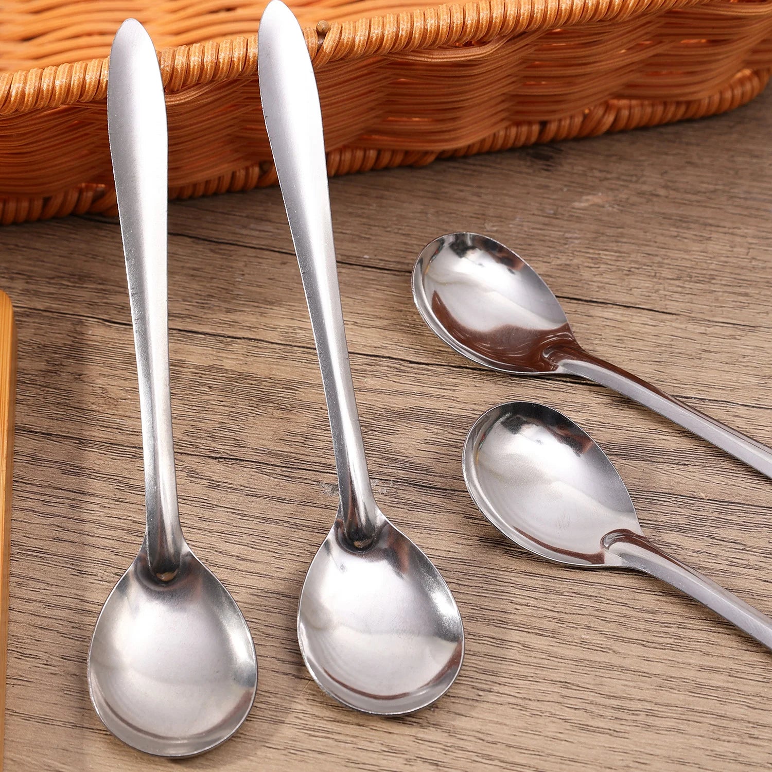 Silver Long Handle Stirring Dessert Spoons Stainless Steel Coffee Spoon Dessert Seasoning Tools Home Kitchen Accessories