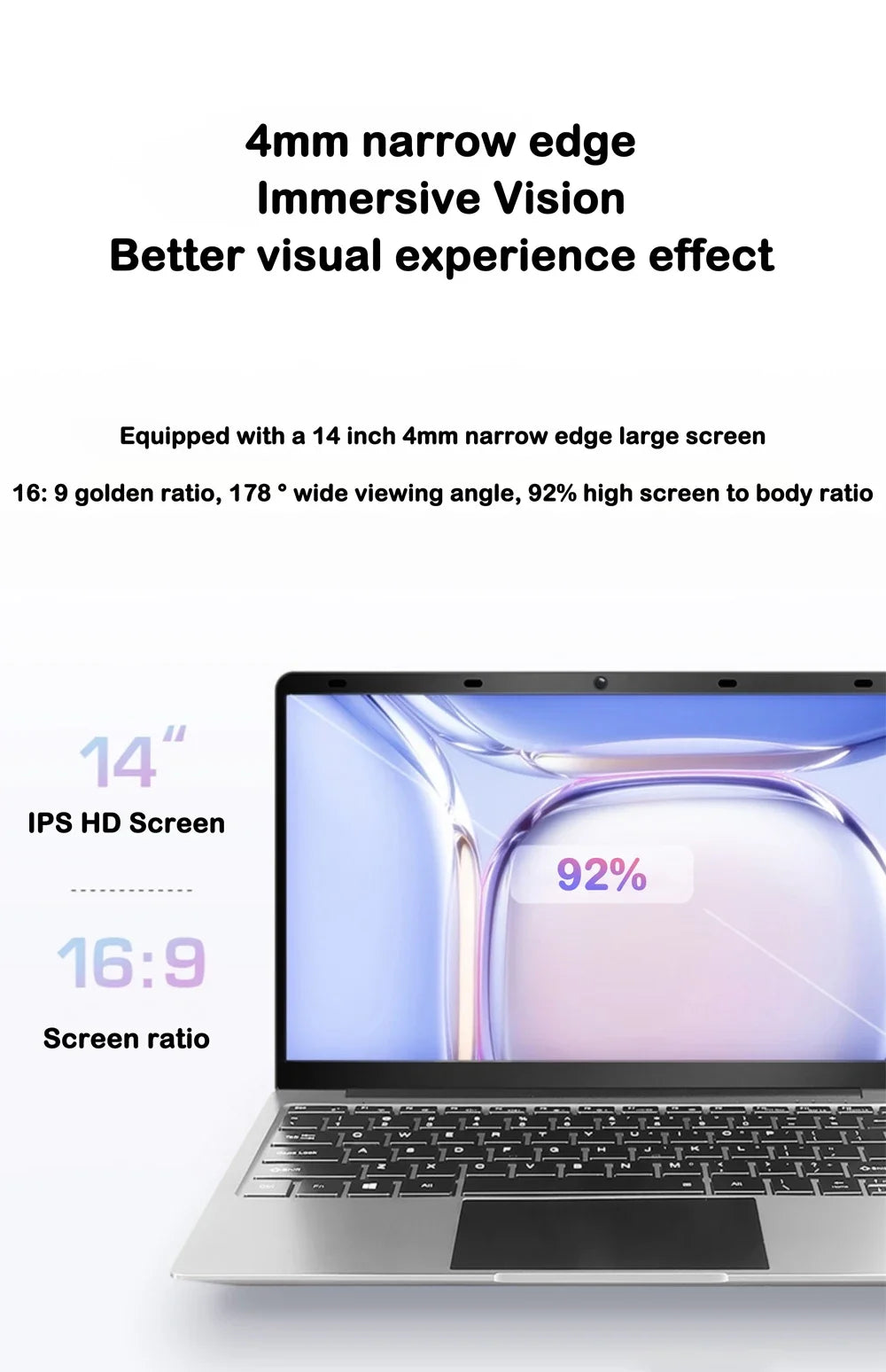 Fine 14.1'' Laptop with Intel 4405U,120Hz FHD IPS Screen,32GB RAM,2TB SSD,5000mAh Backlit Keyboard