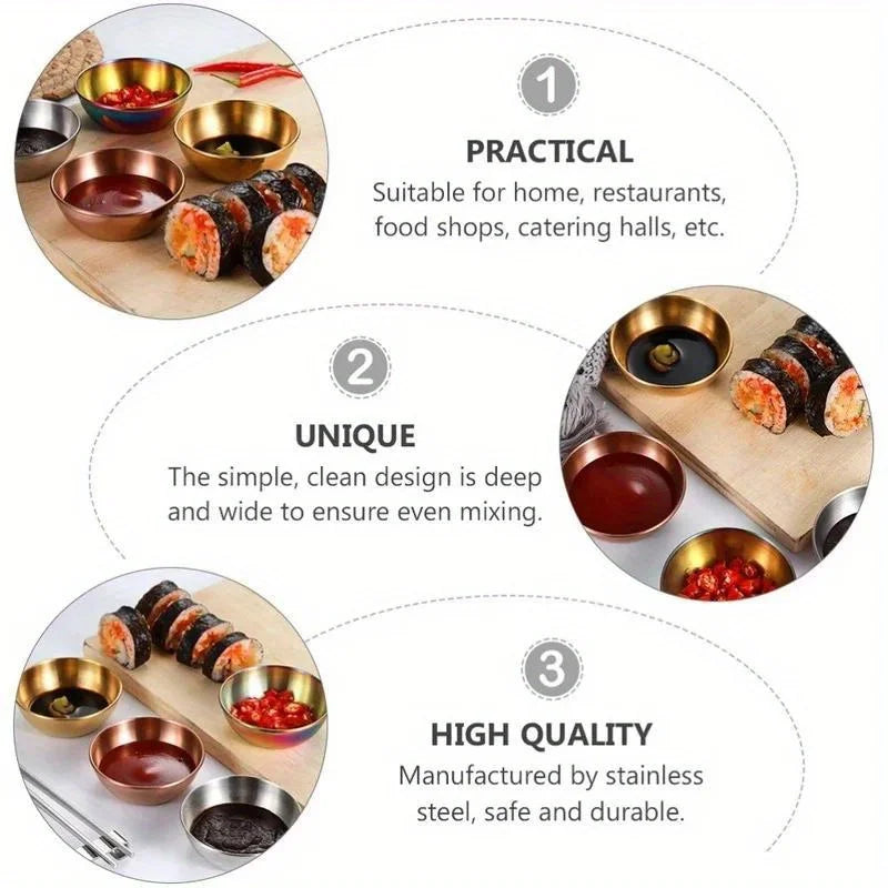 Set of 6 Stainless Steel Small Sauce Dishes Seasoning Serving Tray Spice Plates Set Soy Sauce Dish Specialty Tableware