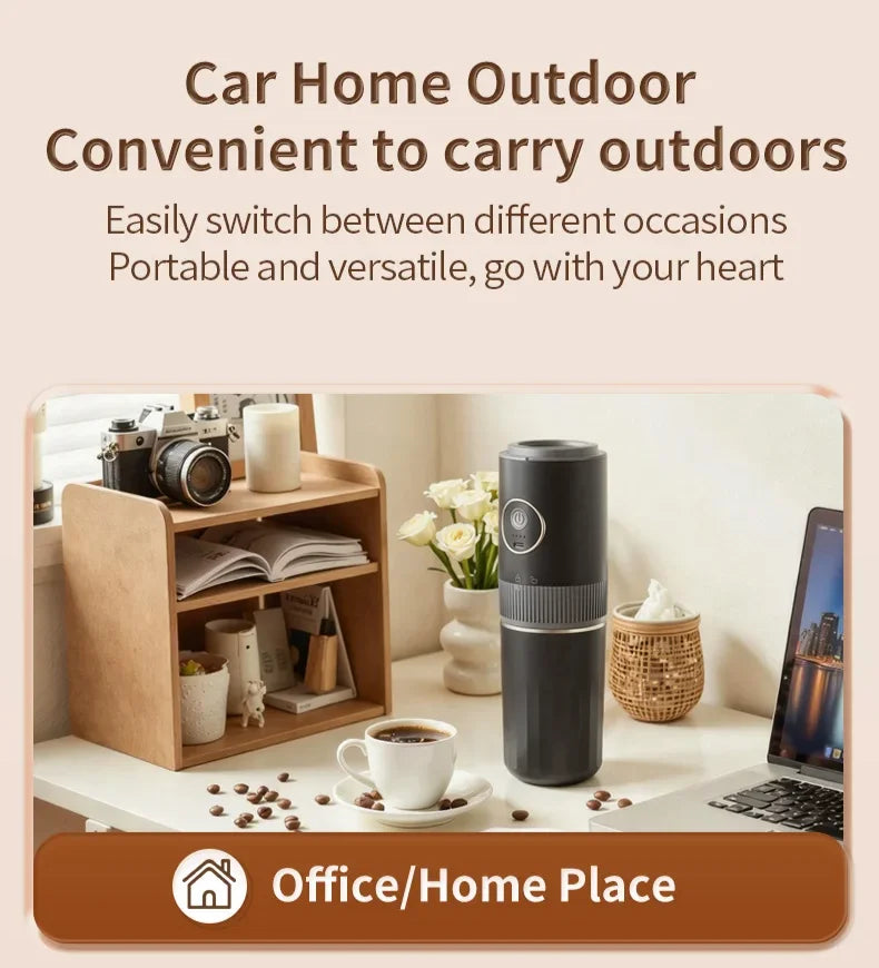 Travel-Friendly All-in-One Coffee Maker - Built-in Grinder, Handheld Espresso Machine & Mini Pour Over Cup for Home and Outdoor