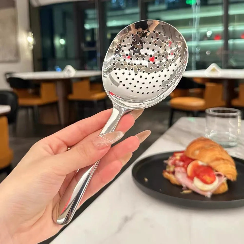 1pc Heavy-Duty Commercial/Home Kitchen Spoons/Large Serving Spoon with Heat-Resistant Short Handle Drain Holes for Easy Cleaning