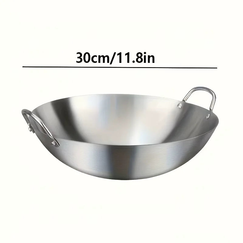 1PCS Large Stainless Steel Wok, Uncoated Thick High-Quality Durable Chef'S Pan with Dual Handles, Easy to Clean for Commercial