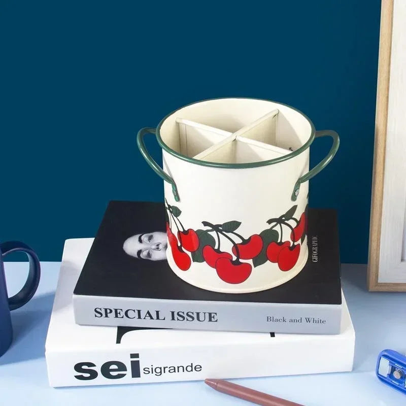 Retro Tableware Storage Bucket Draining Rack with Divider Kitchen Knife and Fork Storage Box Home Decoration for Kitchen Tools