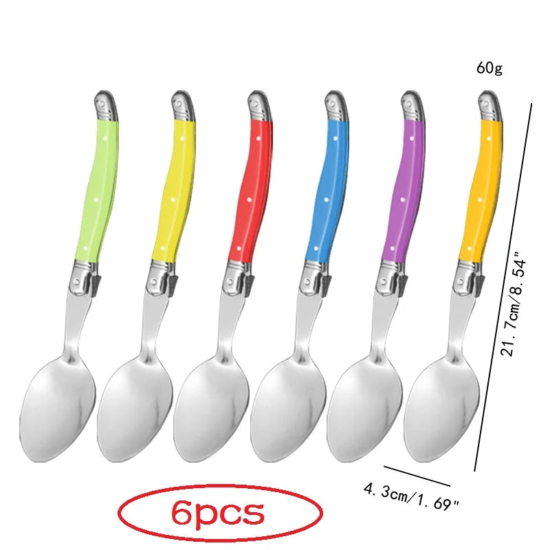 8'' 6pcs Laguiole Dinner Spoon Stainless Steel Long handle Table Spoons White Cutlery Black Big Serve Scoop Set Dinnerware