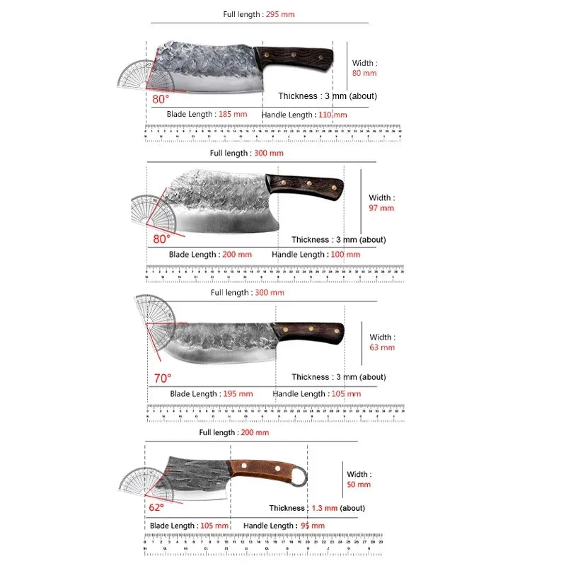 Hand Forged Knife High Carbon Butcher Knives Multifucntional Kitchen Meat Cutting Stainless Steel Wood Handle BBQ Cooking Knife