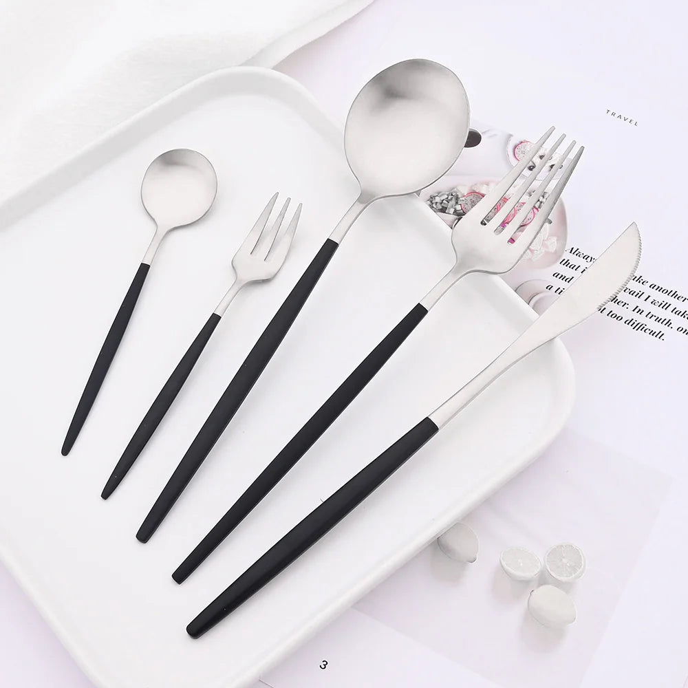 30Pcs Blue Silver Dinnerware Set Dinner Knife Fork Tea Spoon Cutlery Set Stainless Steel Tableware Western Home Kitchen Flatware