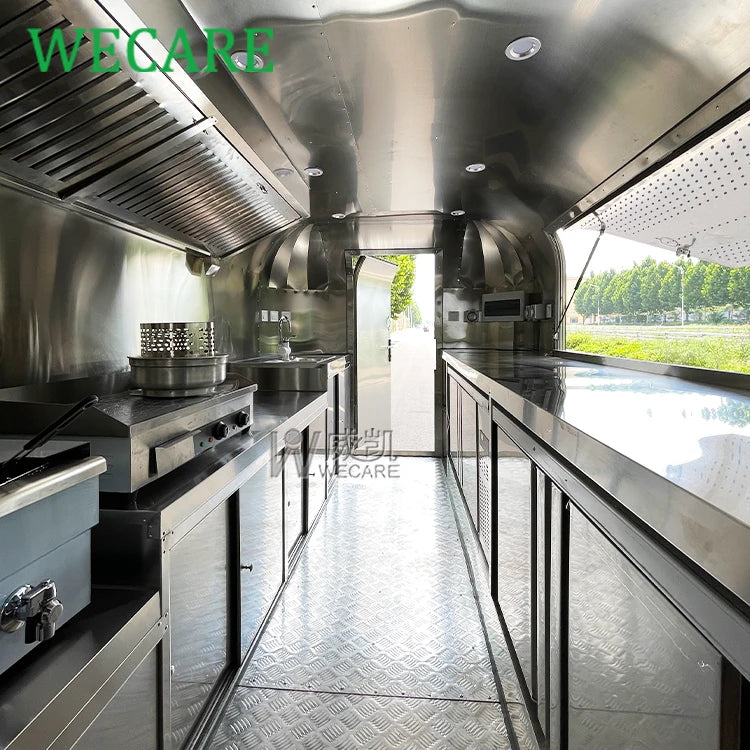 Mobile Restaurant Catering Trailer Fully Equipped Stainless Steel Coffee Shop Bar Taco Pizza Food Truck Full Kitchen