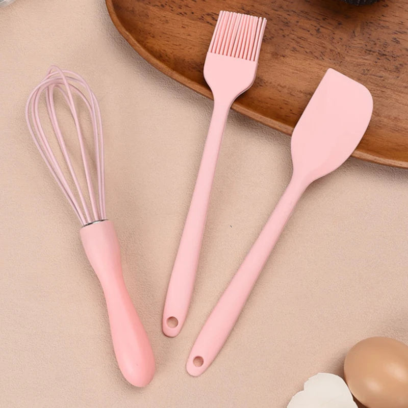 3‑in‑1 Heat‑Resistant Silicone Baking Kit Non‑Stick Kitchen Gadgets Including Spatula Scraper Egg Whisk & BBQ Oil Brush