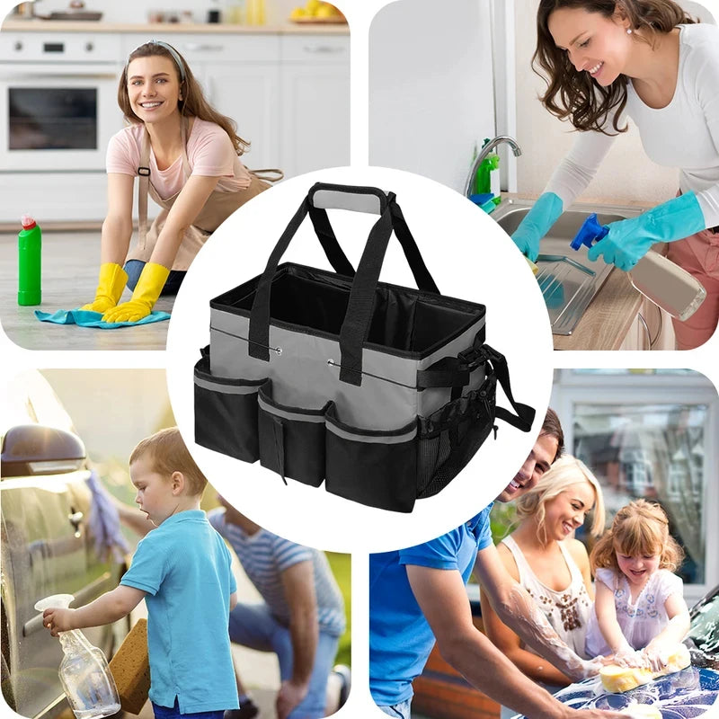 Large Cleaning Supplies Organizer with Handle Kitchen Cleaning Supplies Storage Bag Detachable Divider for Cleaners Housekeepers