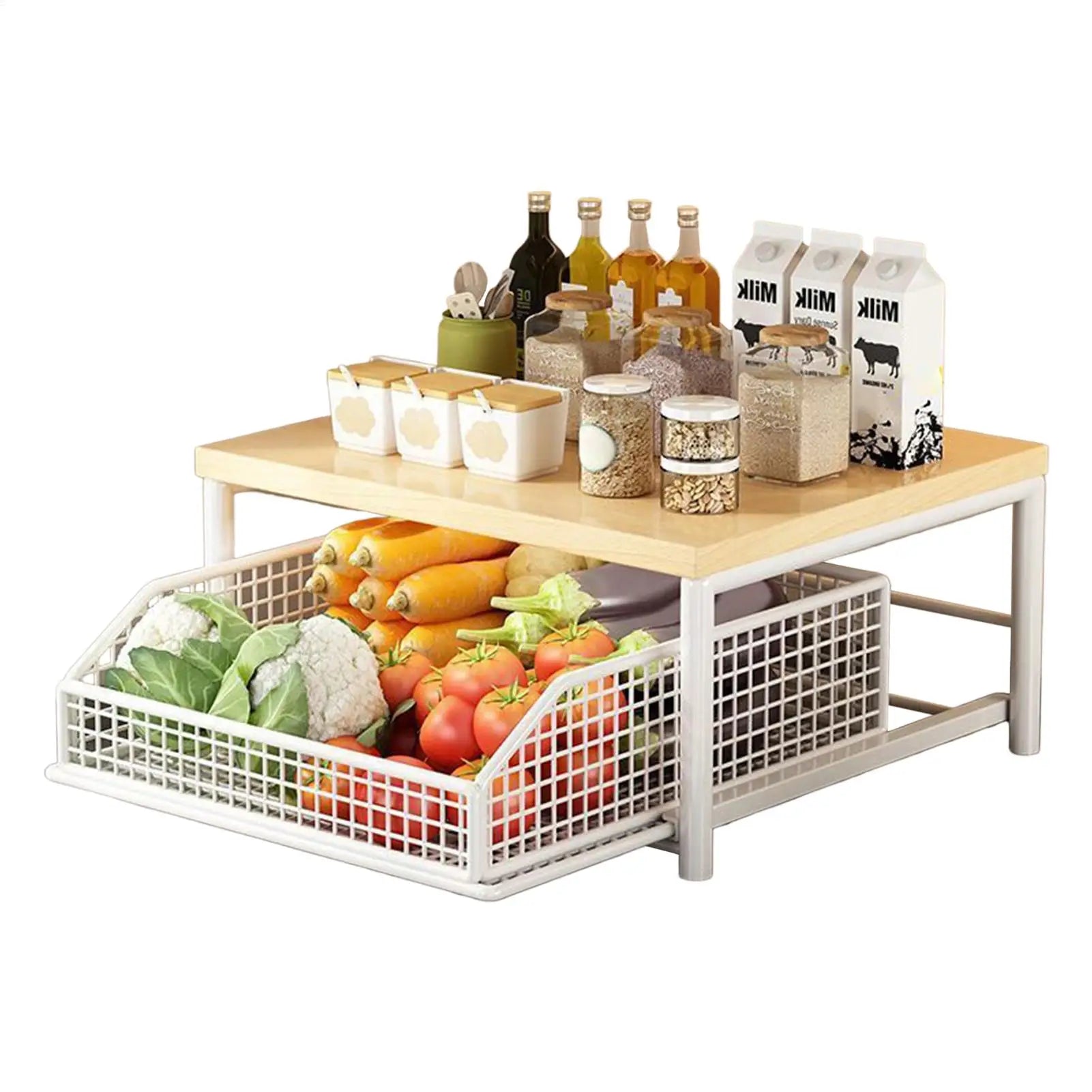 Kitchen Storage Rack Vertical 2-Tier Organizer Rack Standing Storage Shelves Multi-Functional Space Saving Countertop Storage