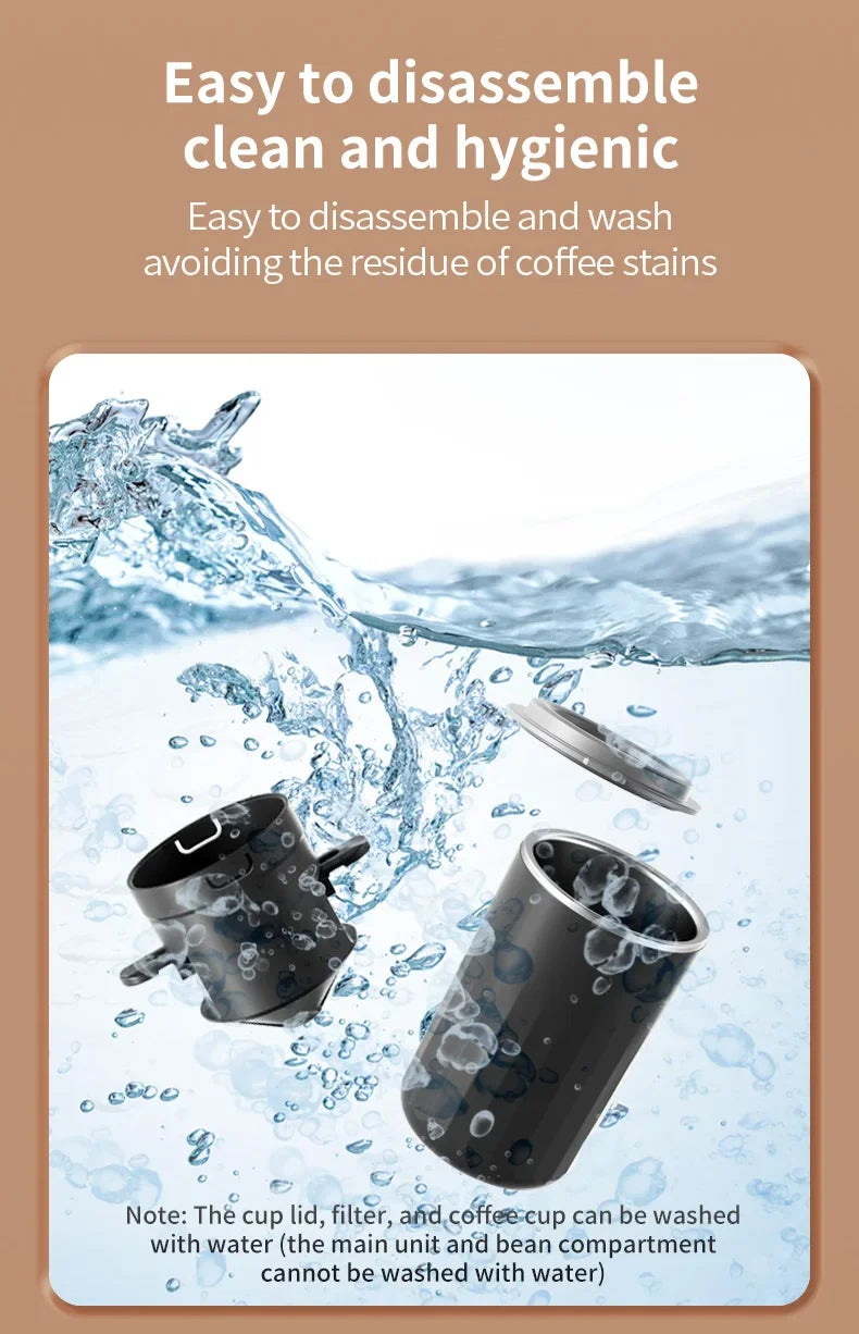 Travel-Friendly All-in-One Coffee Maker - Built-in Grinder, Handheld Espresso Machine & Mini Pour Over Cup for Home and Outdoor