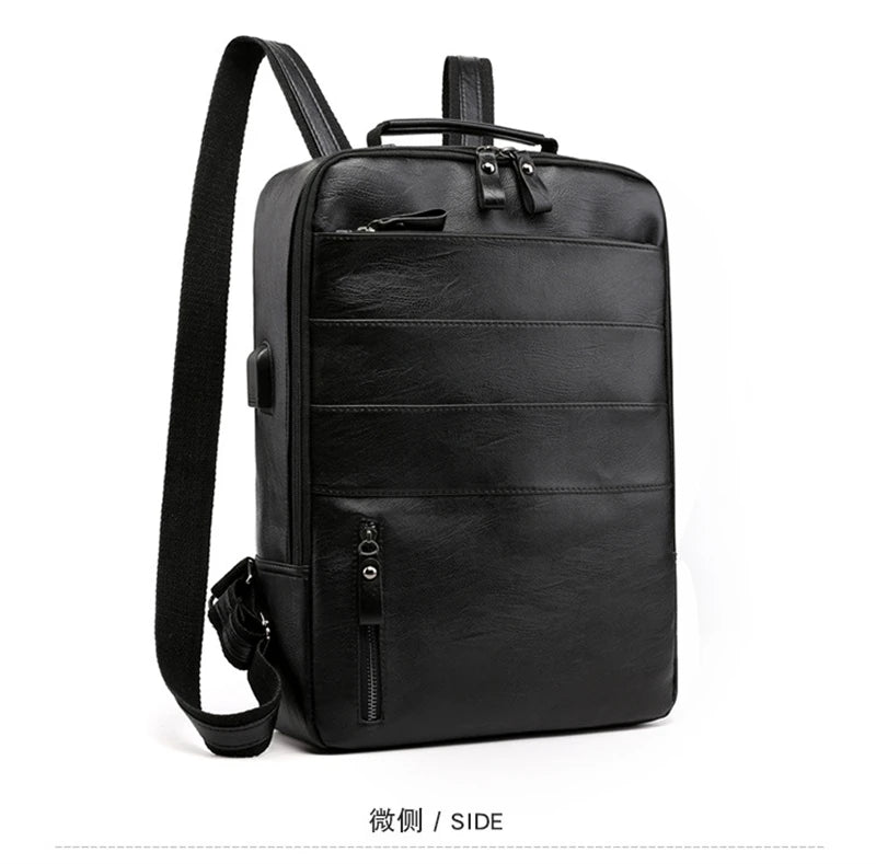 Business Backpacks For Men Waterproof PU Leather Laptop Bag Large Capacity USB Charging Rucksack Male Fashion Travel Bagpack sac