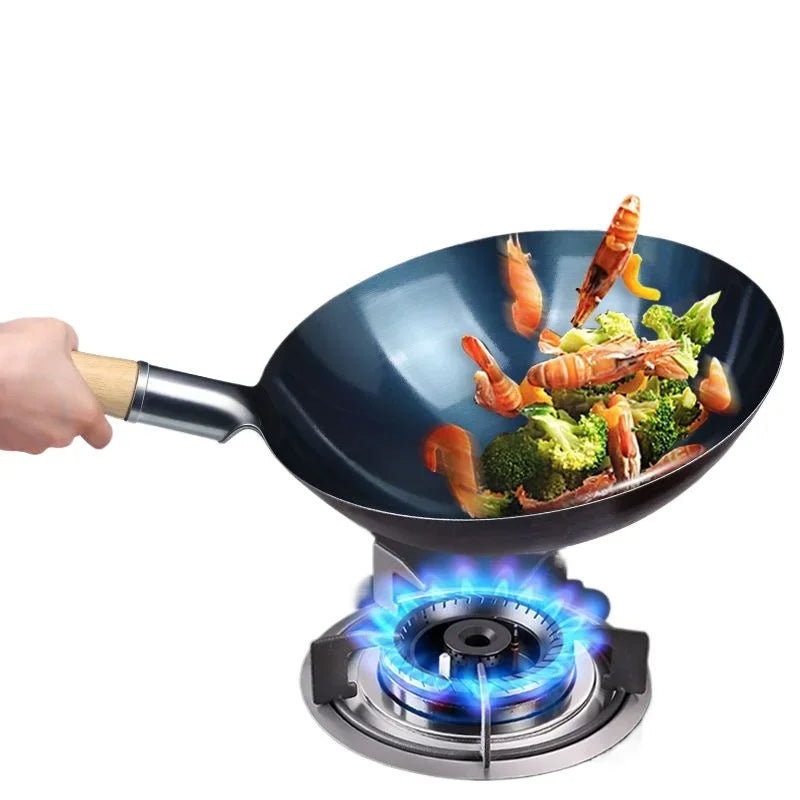 Carbon Steel Wok,12.6" Round Bottom Woks Pan Uncoated Nonstick Pot,Pre-Seasoned Chinese Wok Kitchen Cookware for Gas Cooktops