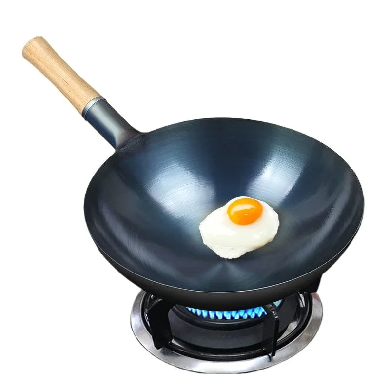 Carbon Steel Wok,12.6" Round Bottom Woks Pan Uncoated Nonstick Pot,Pre-Seasoned Chinese Wok Kitchen Cookware for Gas Cooktops