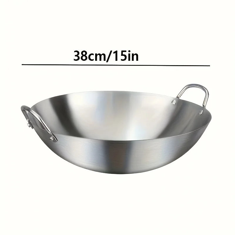 1PCS Large Stainless Steel Wok, Uncoated Thick High-Quality Durable Chef'S Pan with Dual Handles, Easy to Clean for Commercial