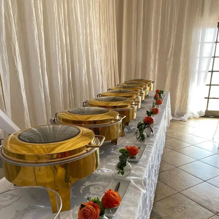 6l Restaurant Round Gold Roll Top Hydraulic Chafing Dishes Buffet Hotel Food Warmer Food Heater for Catering