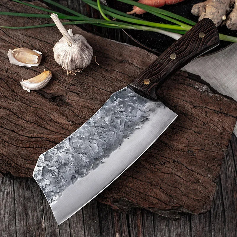 Hand Forged Knife High Carbon Butcher Knives Multifucntional Kitchen Meat Cutting Stainless Steel Wood Handle BBQ Cooking Knife