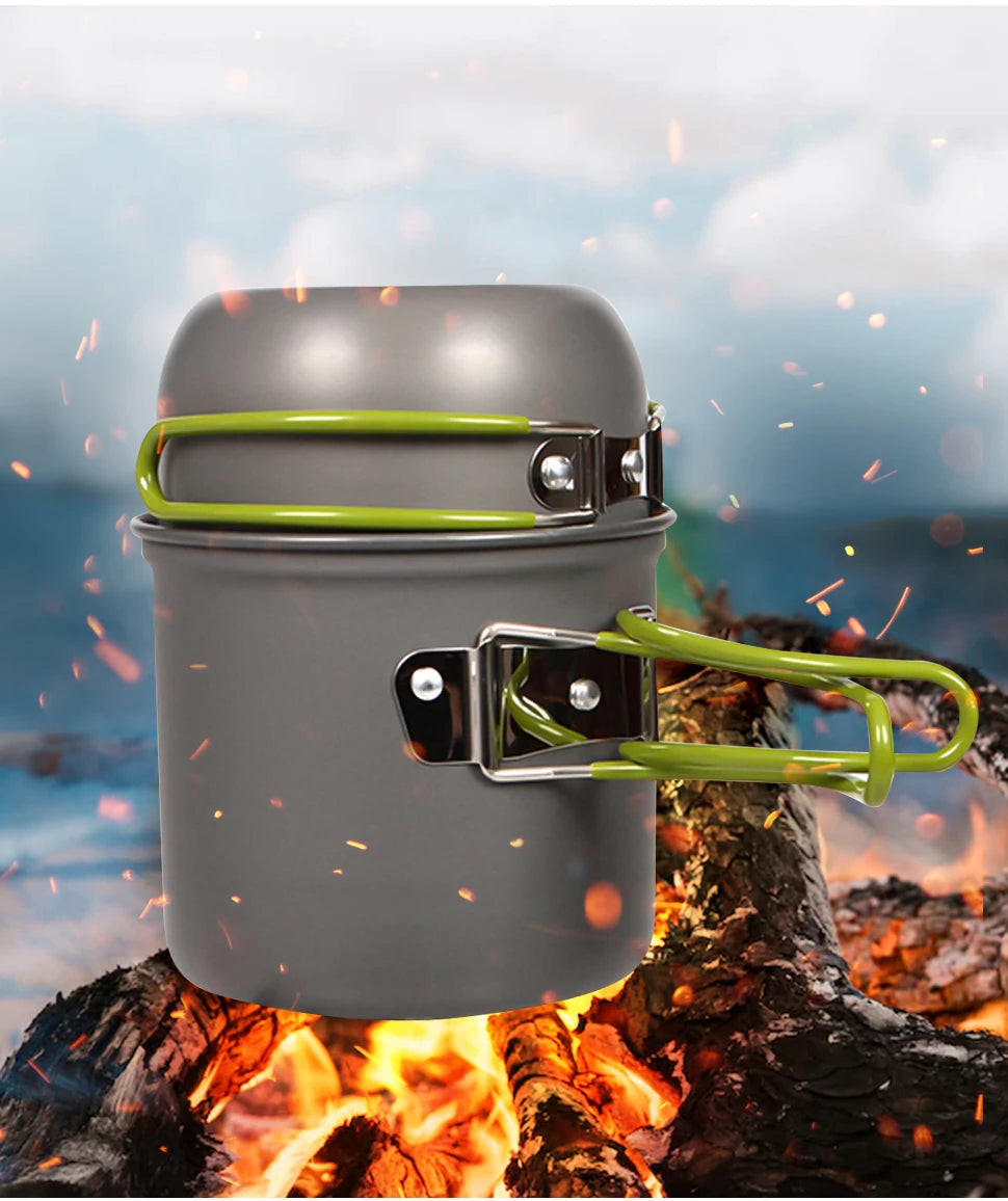 WESTTUNE Camping Pot Hiking Cookware Portable Outdoor Cooking Set Heat Cooker Camping Travel Tableware Kitchen Utensil Equipment