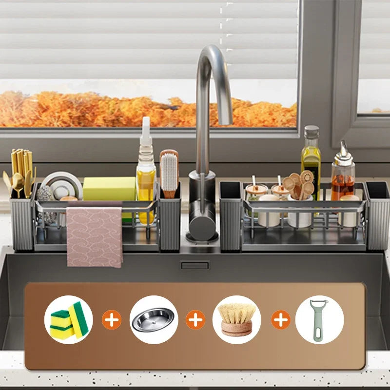 Kitchen Cleaning Tools Storage Rack Cleaning Sponge Cleaner Drainage Rack Plastic Multifunctional Dishcloth Rod Cutlery Holder