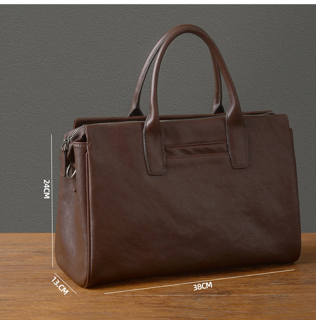 Business vintage genuine leather men's briefcase organizer designer handmade real cow leather women's handbag work postman bag