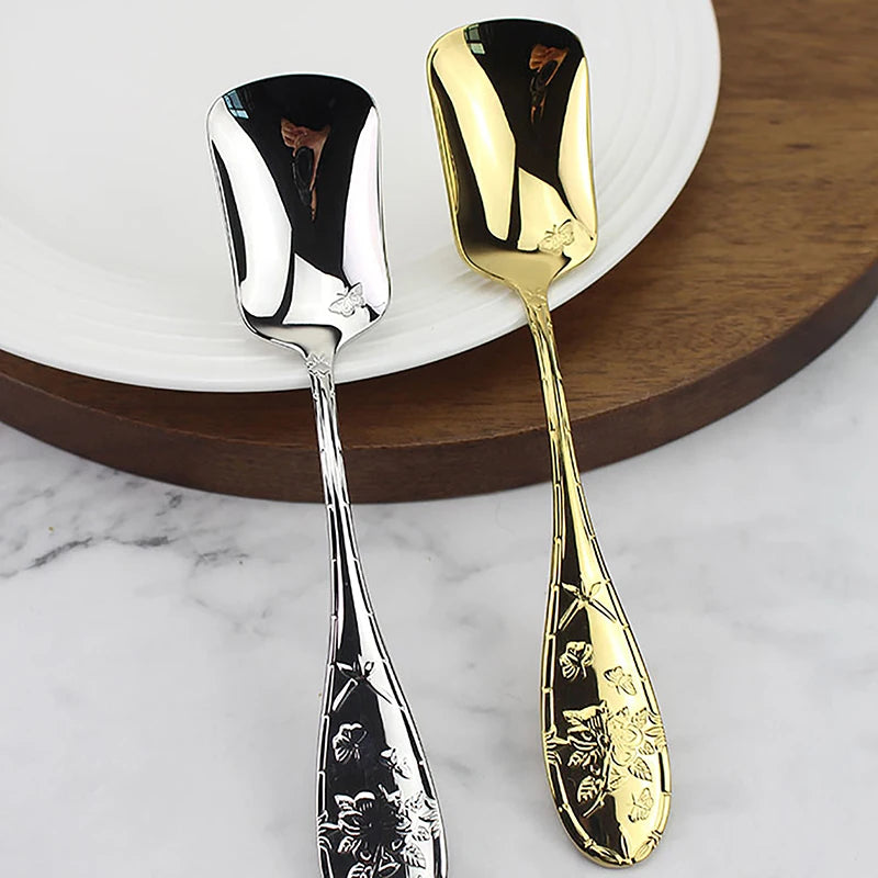 17 Cm Flat Bottom Spoon Stainless Steel Square Dinner Spoons Stirring Spoon Long Handle Drink Spoon For Ice Cream Dessert