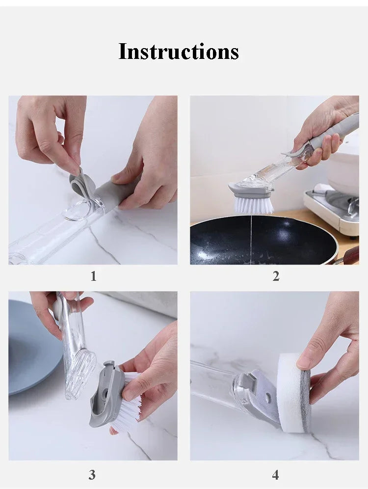 Kitchen Cleaning Brush 2 In 1 Long Handle Cleaing Brush with Removable Brush Sponge Dispenser Dishwashing  Kitchen Tools